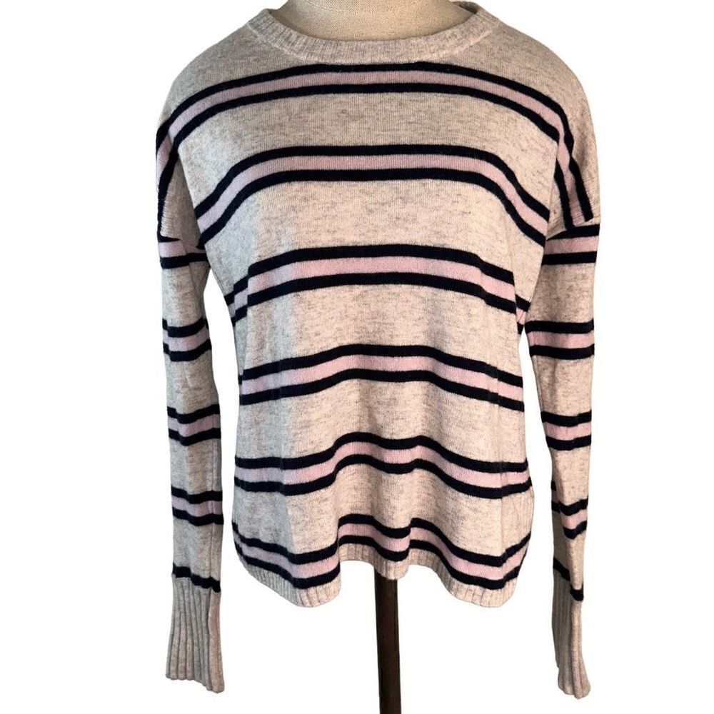 Brown Allan Womens Merino Wool Cashmere Striped Sweater Large‎ Cozy Casual